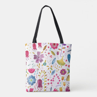 Watercolor Botanical Wildflower Hedgerow Tote Bag