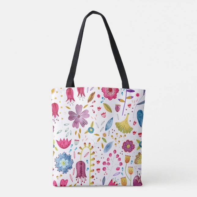 Watercolor Botanical Wildflower Hedgerow Tote Bag (Back)