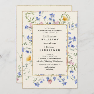Watercolor Botanical Wildflower & QR Code Wedding Invitation