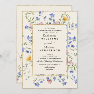 Watercolor Botanical Wildflower & QR Code Wedding Invitation