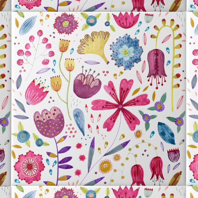 Watercolor Botanical Wildflower Tile (Watercolor wildflower botanical modern ceramic tile)