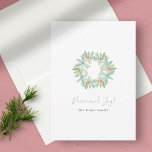 Watercolor Botanical Wreath and Berries Christmas Holiday Card<br><div class="desc">This farmhouse-style bulk Christmas card features my original hand-painted watercolor wreath with red berries, set against a crisp white background. The words "Peace and Joy" are elegantly displayed in modern brush script typography. Personalized with your family or company name, this country-inspired card captures the warmth of the season. The reverse...</div>