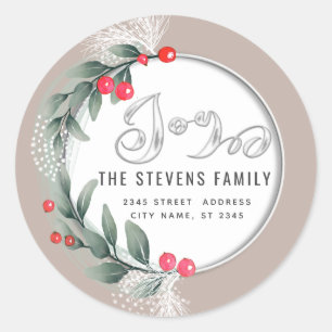 Watercolor  botanical wreath script joy winter classic round sticker