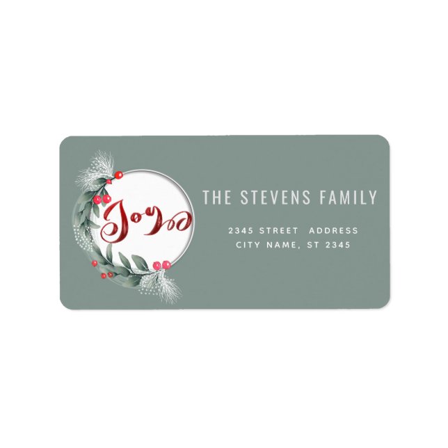 Watercolor  botanical wreath script joy winter label (Front)