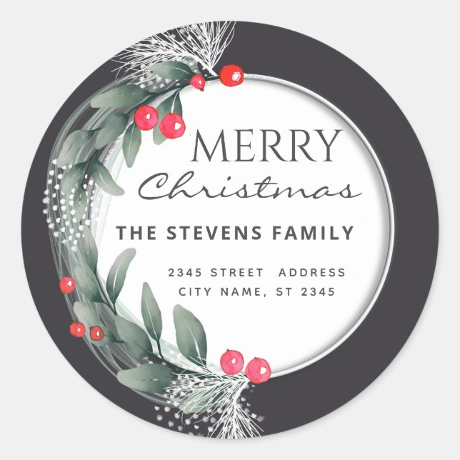 Watercolor  botanical wreath winter classic round sticker (Front)