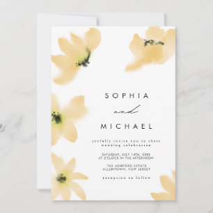Watercolor Botanical Yellow Flowers Wedding Invitation