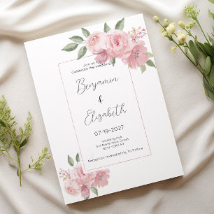 Watercolor botanicals pastel pink floral Wedding Invitation