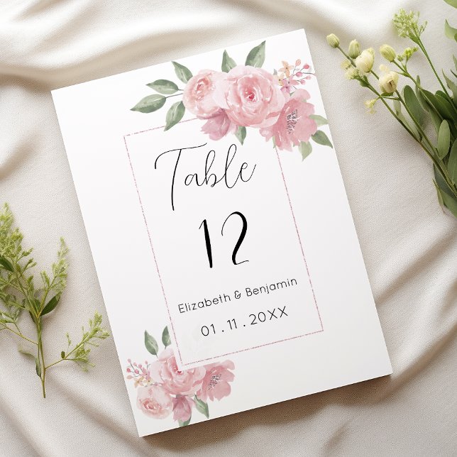 Watercolor botanicals pink flowers Table Numbers (Watercolor botanicals pink flowers Table Numbers)
