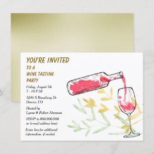 Watercolor Bottle and Glass Wine Tasting Party Invitation