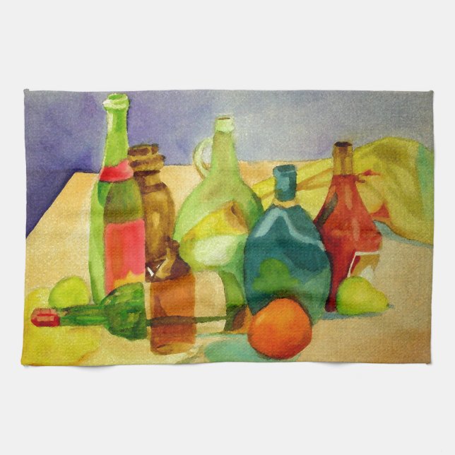 Watercolor Bottles Tea Towel (Horizontal)