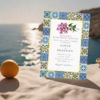 Watercolor bougainvillea Blue tile Wedding 
