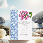 Watercolor Bougainvillea Blue tiles  Wedding Invitation<br><div class="desc">Watercolor Olive Citrus bougainvillea Italian Blue Tile Mediterranean</div>