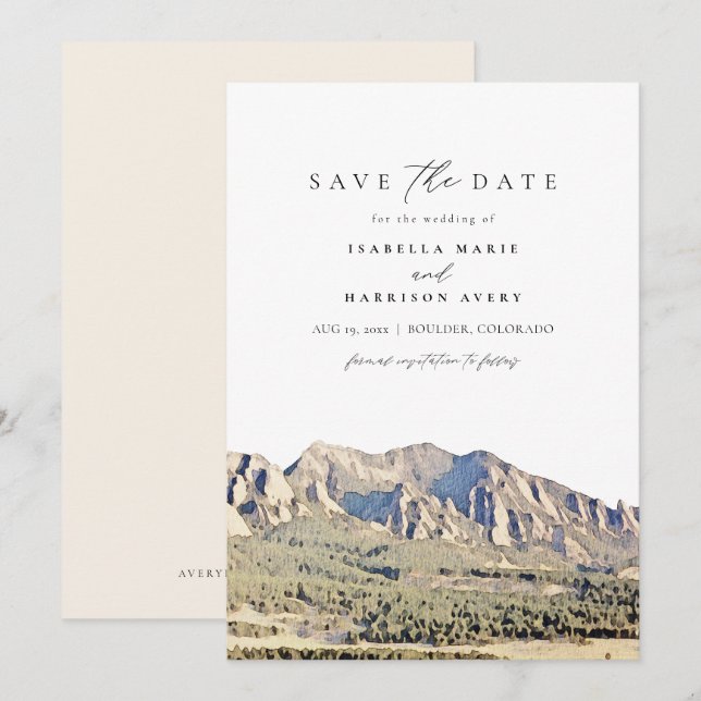 Watercolor Boulder Colorado Travel Save the Date  Invitation (Front/Back)