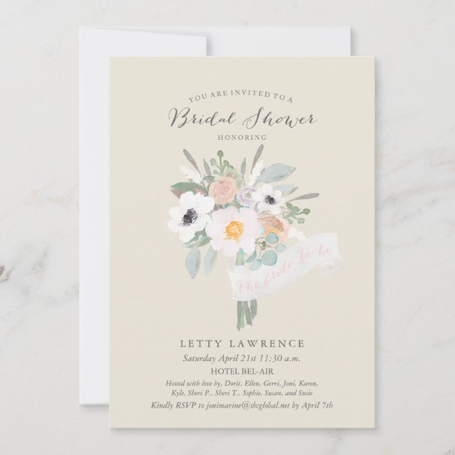 Watercolor Bouquet Bridal Shower Invitation (Front)