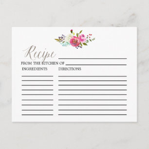 Watercolor Bouquet Bridal Shower Recipe Cards
