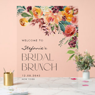 Watercolor Bouquet Fall Flowers Bridal Brunch Acrylic Sign