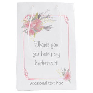 Watercolor Bouquet Floral Bridesmaid Gift Wedding Medium Gift Bag