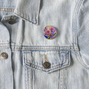 Watercolor Bouquet Flowers, Colourful Background 3 Cm Round Badge