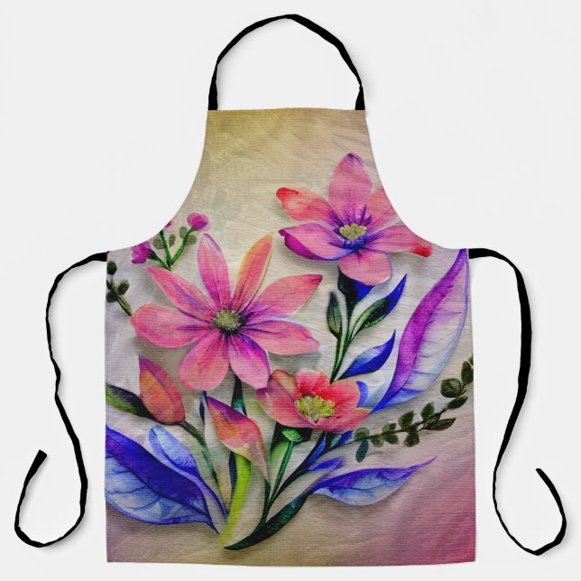 Watercolor Bouquet Flowers, Colourful Background Apron (Front)