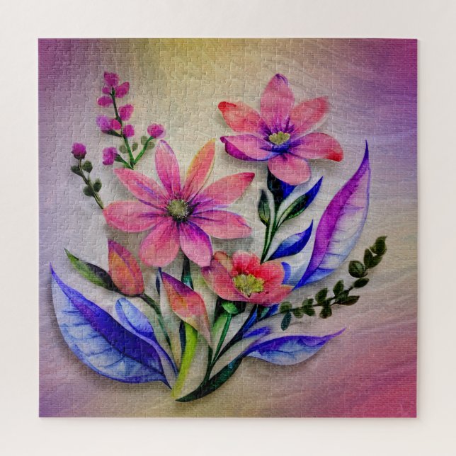 Watercolor Bouquet Flowers, Colourful Background   Jigsaw Puzzle (Vertical)