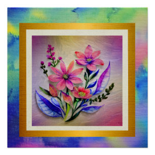 Watercolor Bouquet Flowers, Colourful Background Poster