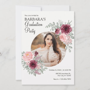 Watercolor bouquet flowers PHOTO graduation Invitation