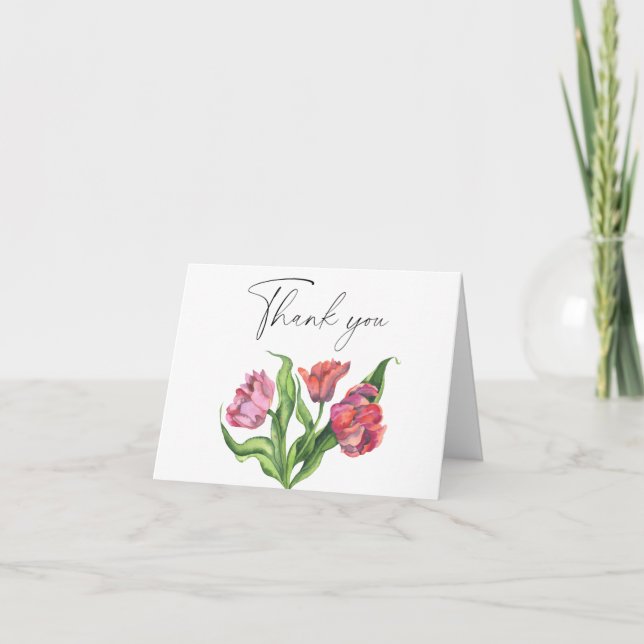 Watercolor bouquet flowers Thank You Card (Front)