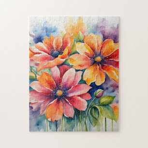 Watercolor Bouquet Flowers Vibrant Jigsaw Puzzle