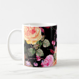 Watercolor bouquet flowers with flowers haricot on coffee mug