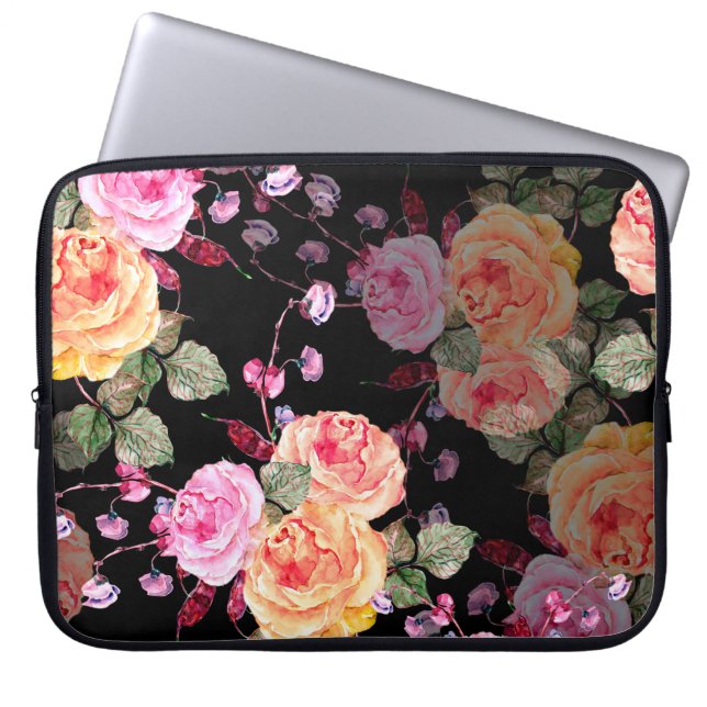 Watercolor bouquet flowers with flowers haricot on laptop sleeve (Front)