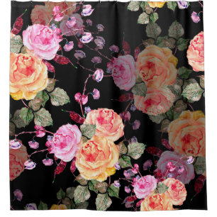 Watercolor bouquet flowers with flowers haricot on shower curtain