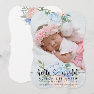 Watercolor bouquet hello world baby announcement