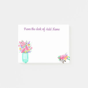 Watercolor Bouquet in a Jar. (Add your Name.) Post-it Notes