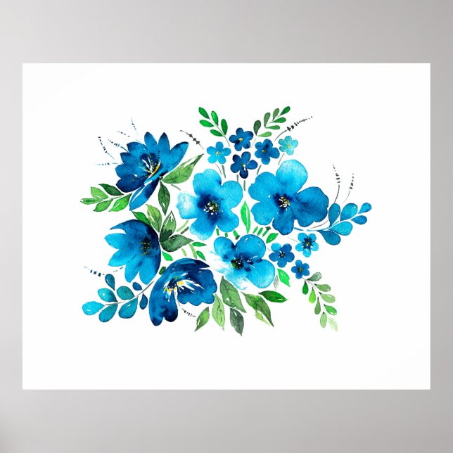 Watercolor bouquet in light blue colours, tender f poster (Front)