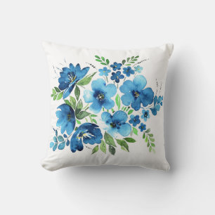 Watercolor bouquet, light blue tender flowers. cushion