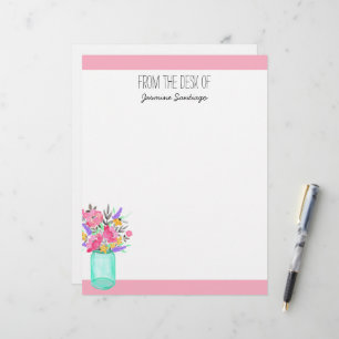 Watercolor Bouquet Mason Jar Flowers Personalised Custom Letterhead