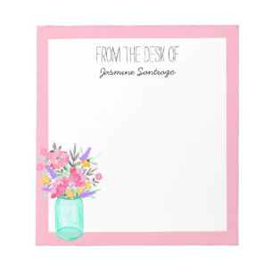 Watercolor Bouquet Mason Jar Flowers Personalised Notepad