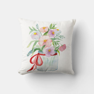 Watercolor bouquet of flowers in a vase with a rib cushion