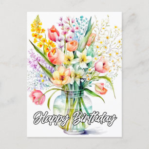 Watercolor Bouquet Of Flowers Postcard