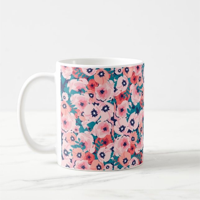 Watercolor bouquet of flowers seamless pattern coffee mug (Left)