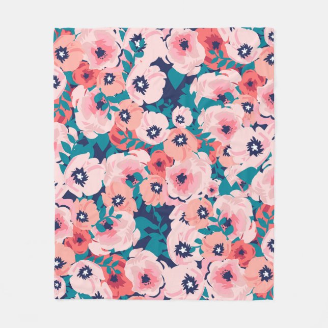 Watercolor bouquet of flowers seamless pattern fleece blanket (Front)