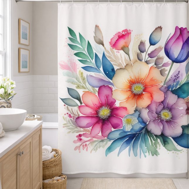Watercolor Bouquet of Flowers Shower Curtain (Creator Uploaded)
