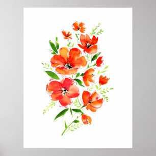 Watercolor bouquet of ornamental poppy flowers poster