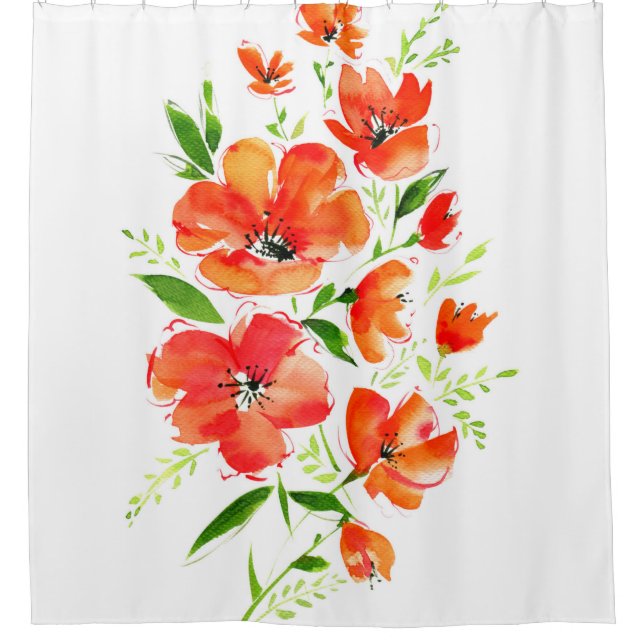 Watercolor bouquet of ornamental poppy flowers shower curtain (Front)