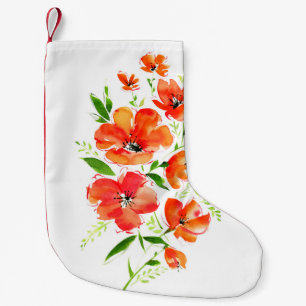 Watercolor bouquet of ornamental poppy flowers small christmas stocking