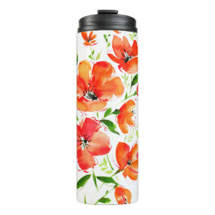 Watercolor bouquet of ornamental poppy flowers thermal tumbler