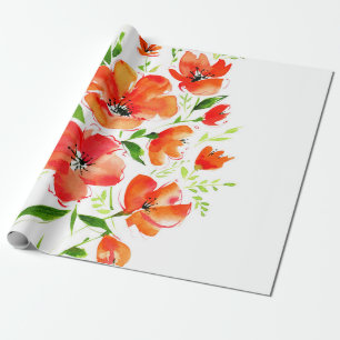 Watercolor bouquet of ornamental poppy flowers wrapping paper
