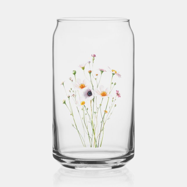 Watercolor bouquet of wildflowers can glass (Front)