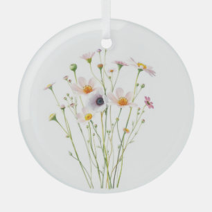 Watercolor bouquet of wildflowers glass tree decoration