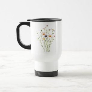 Watercolor bouquet of wildflowers travel mug